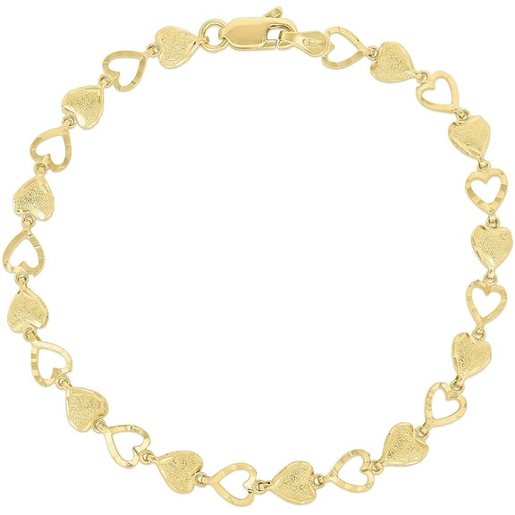Floreo 10k Yellow Gold Heart Shape with Open and Textured Finish Pattern Link Bracelet
