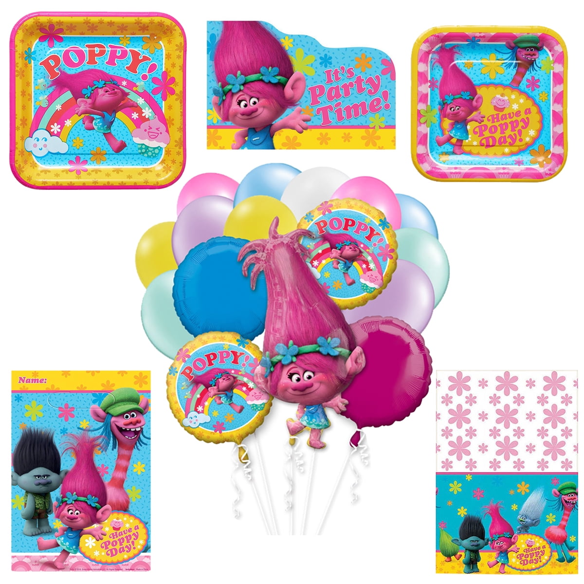 Dreamworks Trolls Poppy 16 PC Birthday Party Balloon Bouquet Table ...