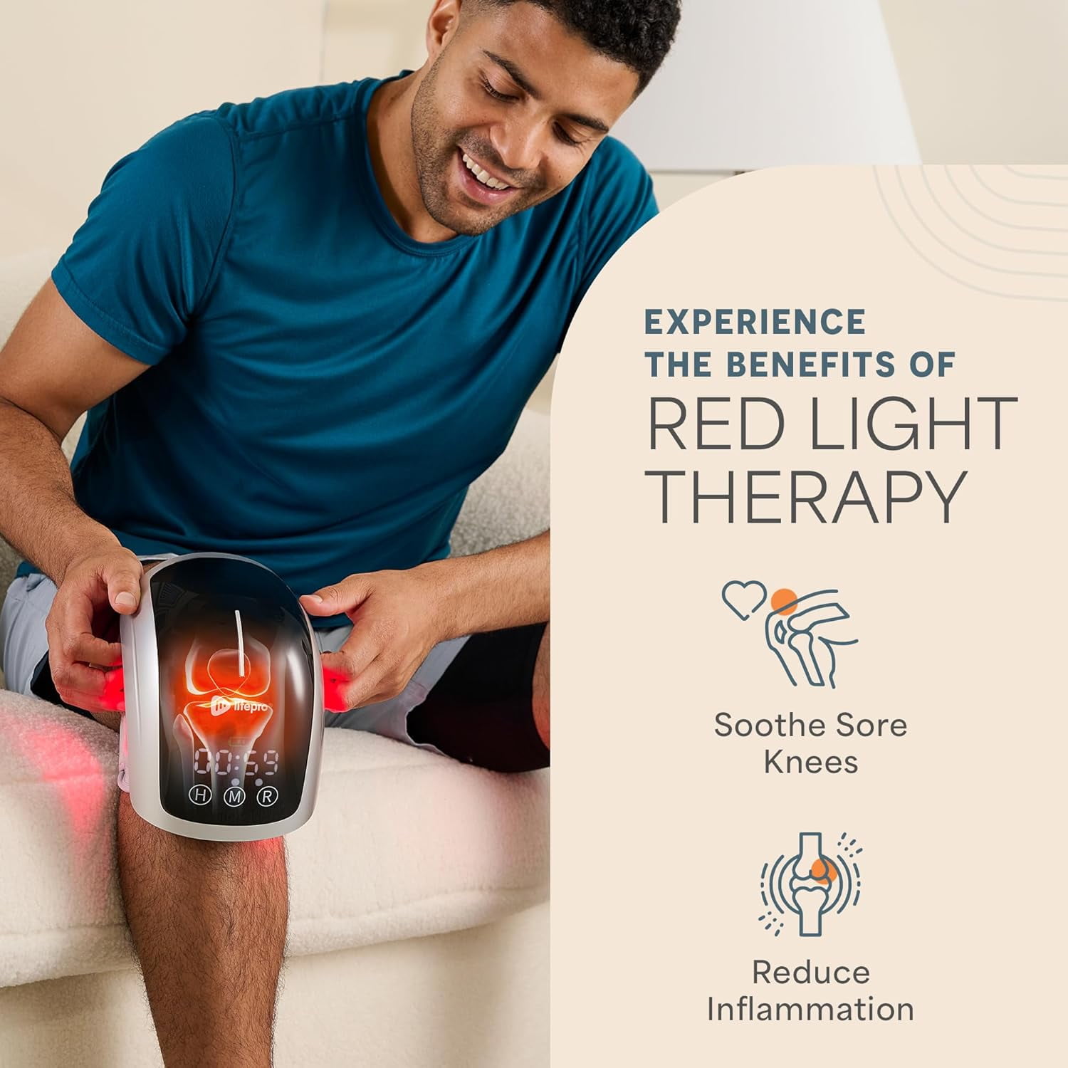 LifePro Red Light Therapy Knee Brace – Portable Near Infrared LED Wrap with Heat, Vibration & Rechargeable Battery - Silver