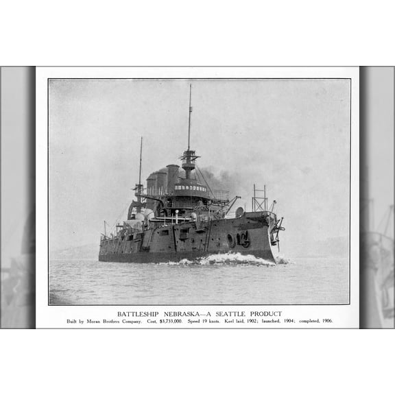 24"x36" Gallery Poster, Battleship USS Nebraska (BB-14). 1909