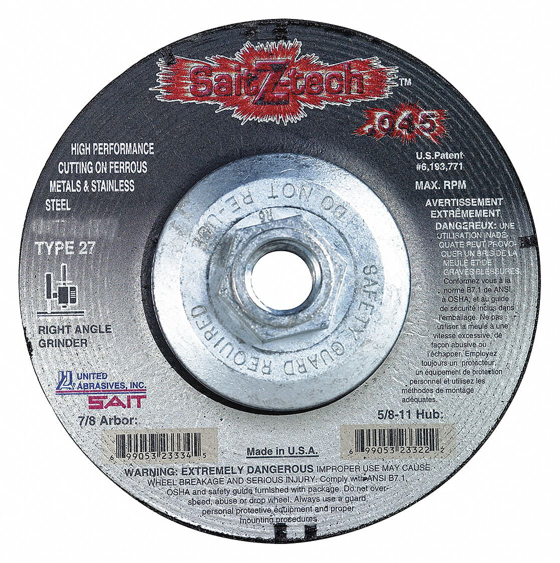 United Abrasives-SAIT 23336 Type 27 6-Inch x .045-Inch by 7/8-Inch Z-Tech High Performance Cutting Wheel 50-Pack 