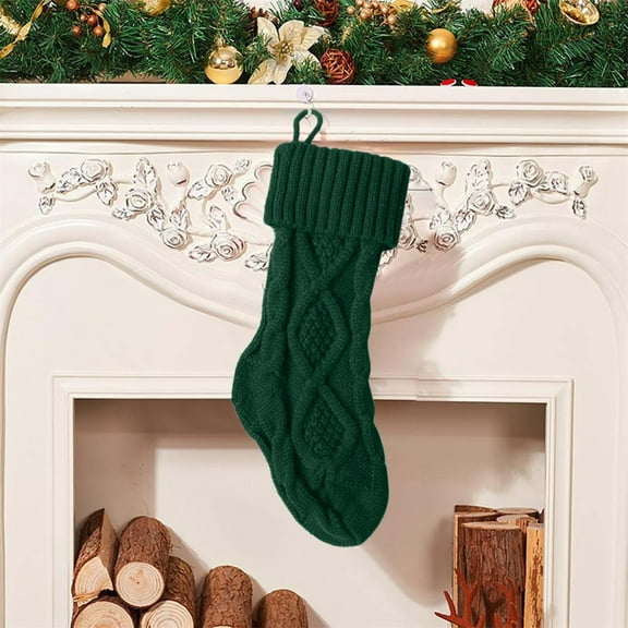 Christmas Stockings, 18" Green Knitted Christmas Socks for Xmas Holiday Party Hanging Stocking Decorations (Dark Green)