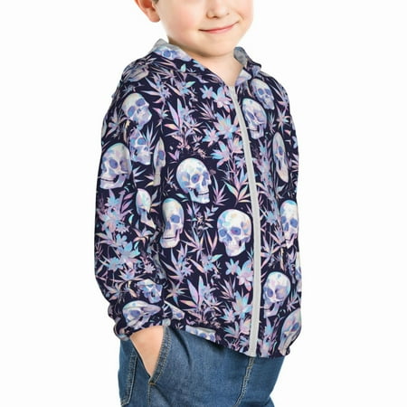 

Uemuo Skull flower crystal Pattern Rash Guard for Boys Girls Long Sleeve Swim Shirts UPF 50+ UV Sun Protection Hooded Fishing Shirt with Pocket for Kid-4 Years