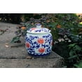 thumbnail image 2 of Blue and White Porcelain Decorative Cylindrical Temple Vase or Jar (Red and Blue), 2 of 7