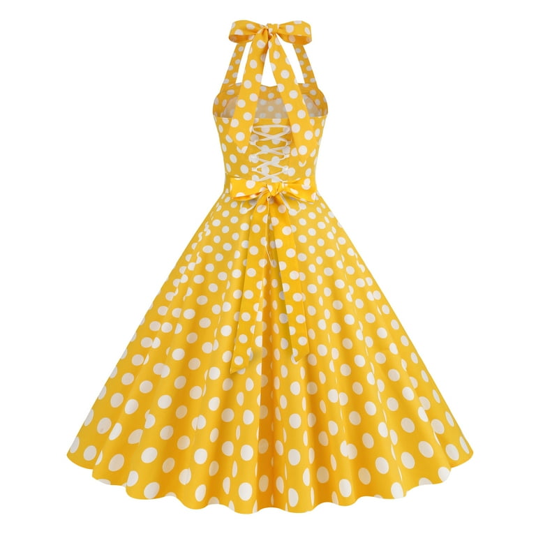 Ibtom Castle Women Vintage 1950s Halter Pink Gingham Polka Dots Swing Dress Cocktail Party Rockabilly Pinup Dresses L Yellow Polka Dots, Women's, Size Ibtom Castle Women Vintage 1950s Halter Pink Gingham Polka Dots Swing Dress Cocktail Party Rockabilly Pinup Dresses L Yellow Polka Dots, Women's, Size