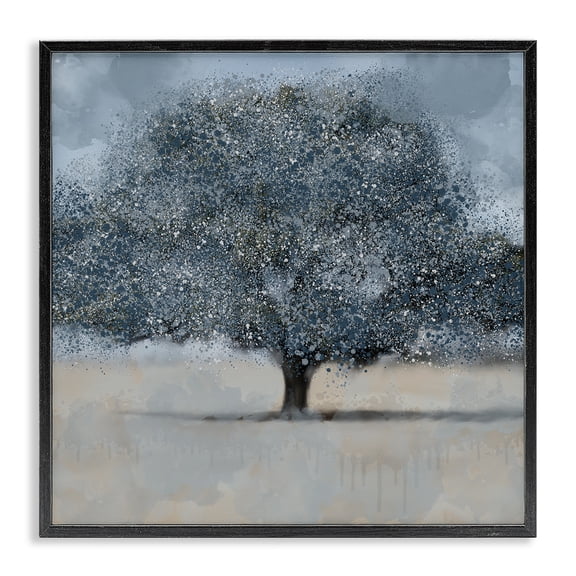Stupell Industries Contemporary Abstract Blue Splatter Paint Tree Black Framed Giclee Art, 12 x 12, by Kim Allen