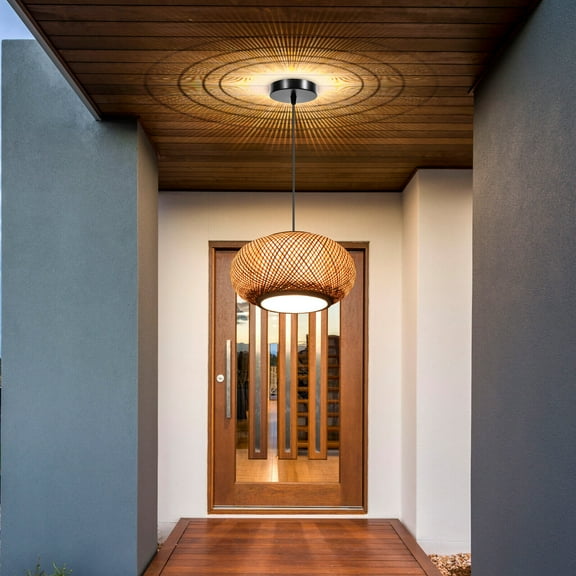 16" Vintage Bamboo Wicker Lampshade Rattan Ceiling Light Asian Style Chandelier Pendant Lamp 40W