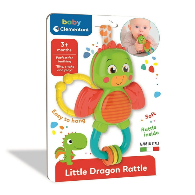 Clementoni Baby Dragon Rattle - Soothes Gums for Babies 3 Months+ - Light Effects & Melodies - Visual and Auditory Development - Attachable to Cradle or Stroller - Encourages Sensory & Emotional Growt