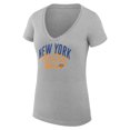 thumbnail image 2 of Women's G-III 4Her by Carl Banks Heather Gray New York Knicks Filigree Logo V-Neck Fitted T-Shirt, 2 of 3
