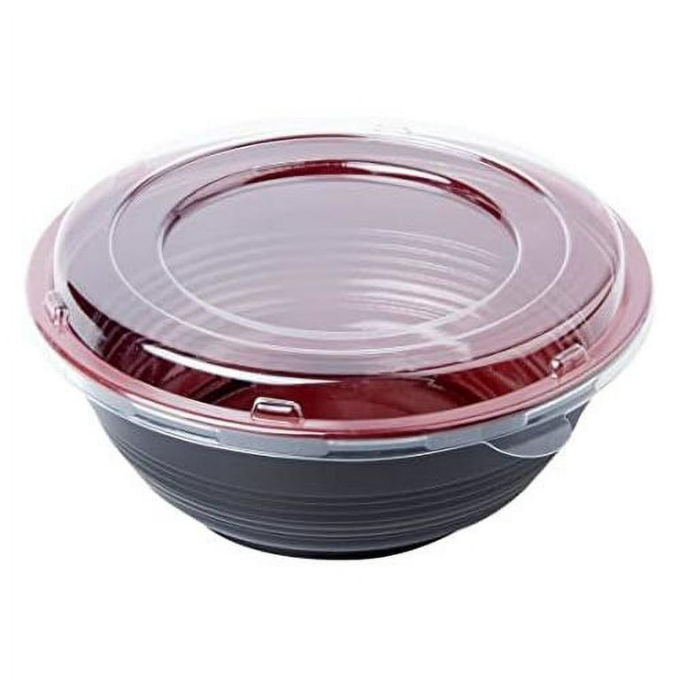 Restaurantware Large Asian Panda Microwavable Bowl - PP Black and Red with Clear Lid - Catering & Takeout - 34 oz - Plastic - Disposable - 200ct Box