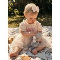 thumbnail image 5 of BemeyourBBs Infant Baby Girl First Birthday Outfit 1st Years Old Birthday Summer Clothes Letter Embroidery Bow Print Short Sleeve Smocked Romper Dress Bow Headband Set, 5 of 8