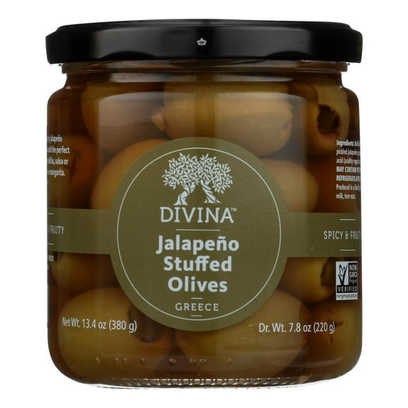 Divina, Olives, Stuffed With Jalapeno Peppers, 13.4 Oz.