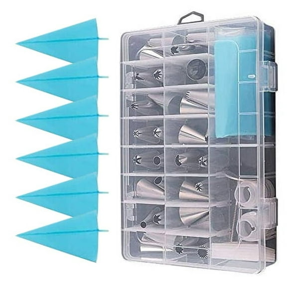 39PCS Piping Bags and Tips Set with Storage Case, Icing Tips, Couplers, Large Piping Nozzles, Silicone Pastry Bags,Icing Smoother, Flower Nails, Baking Decoration Tools for Cake Cookies