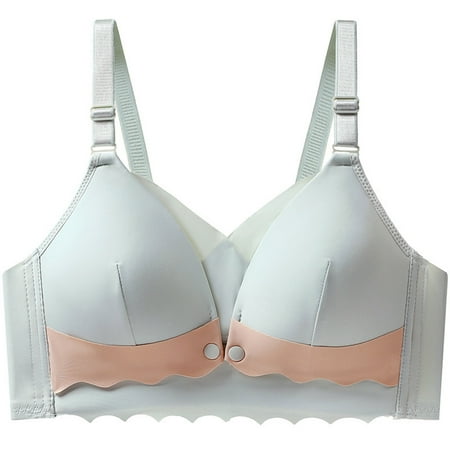 Yyeselk Nursing Bra for Breastfeeding Women Front Closure Button Breastfeeding Bra No Underwire Push Up Full Coverage Bra Color Block Wirefree Bras Light Blue XXL