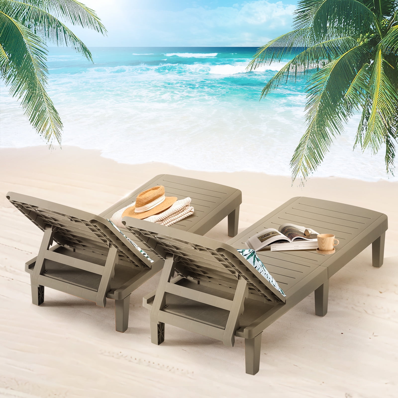 ELPOSUN Oversized Outdoor Chairse Lounge Chair, 5-Level Adjustment Backrest, Extra Widen Chaise with Cup Holder Easy Assembly for Pool Beach Garden