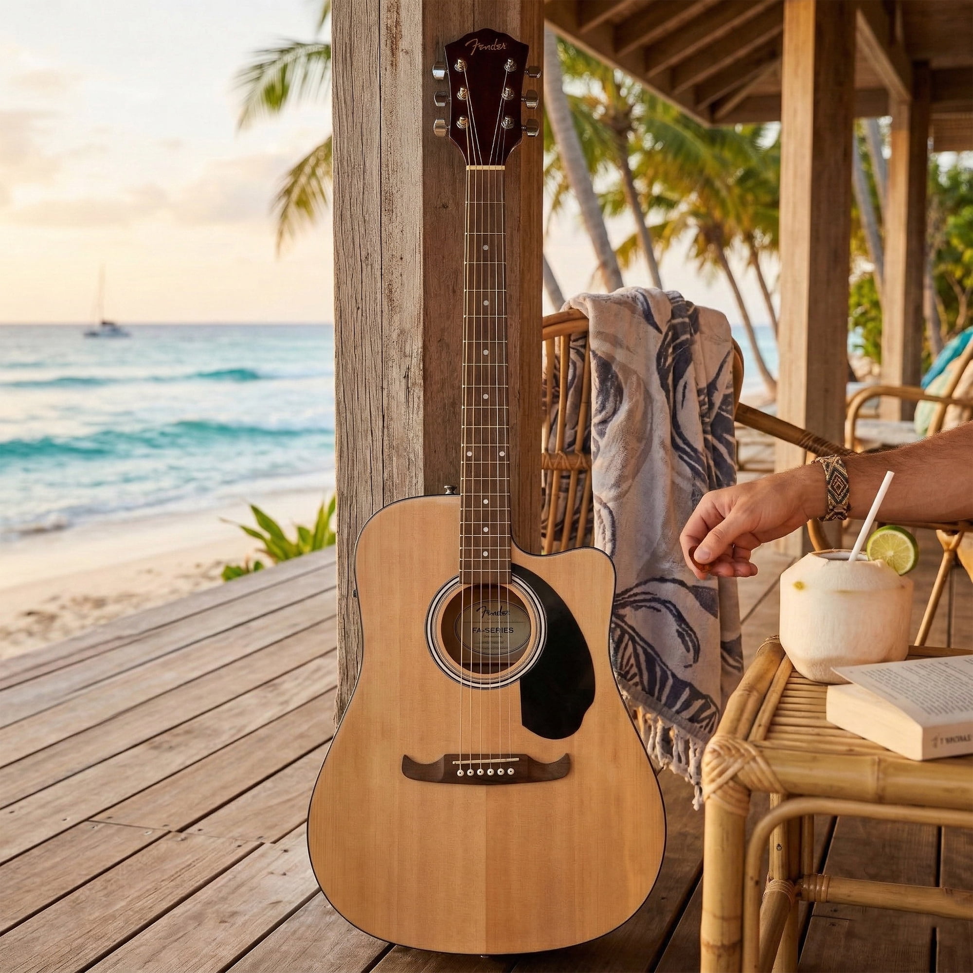 Fender FA-125CE Dreadnought Cutaway Acoustic-Electric Guitar - Natural w/ Hard Case