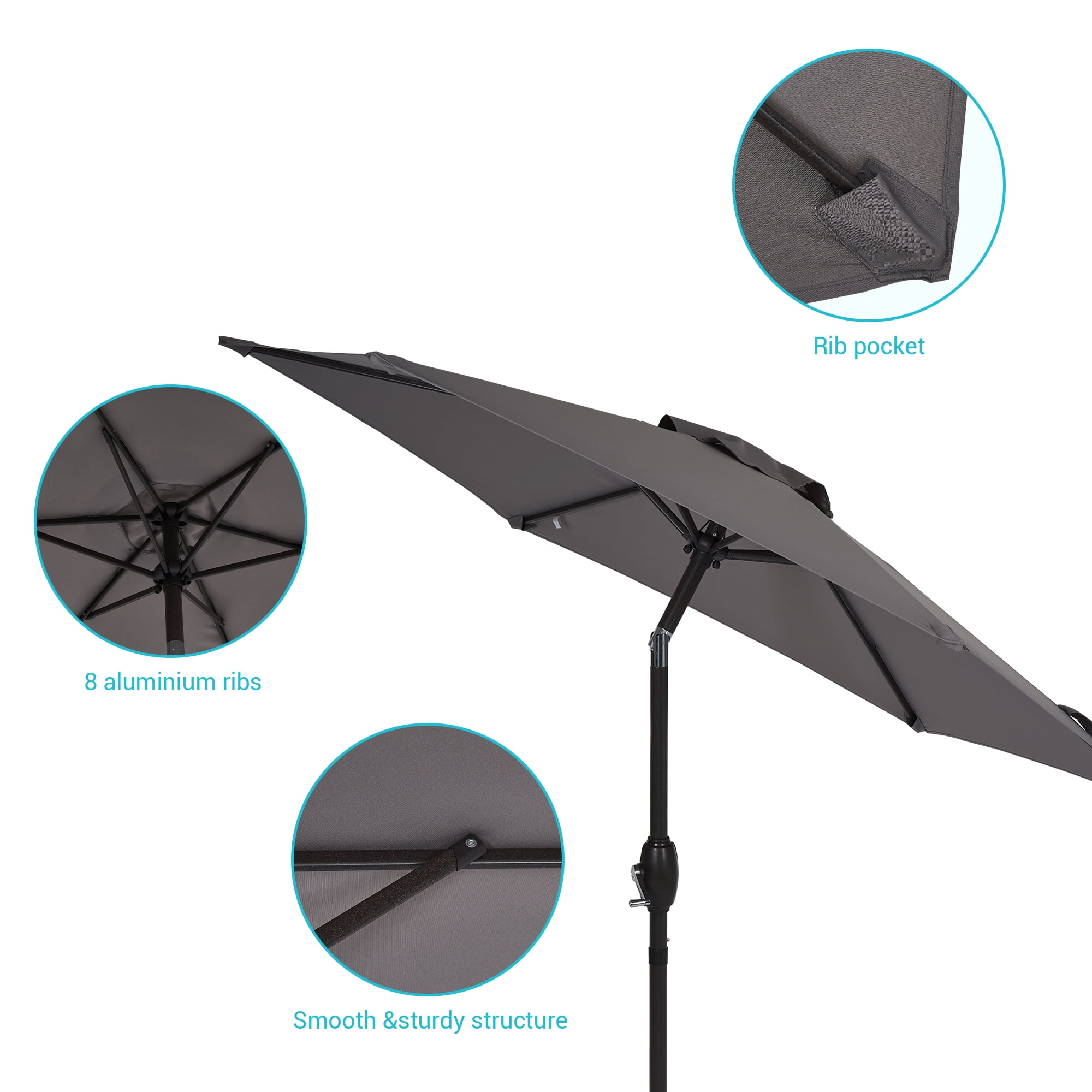 CHYVARY 7.5 FT Patio Shade Umbrellas with Tilt Button for Patio,Outdoor,Garden and Pool, Gray