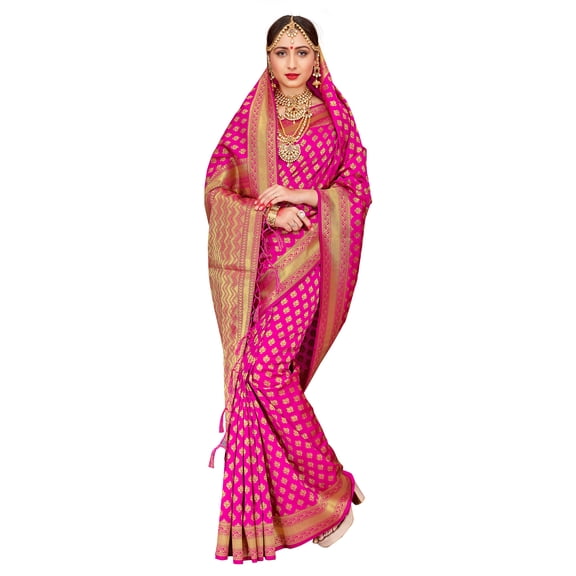 ELINA FASHION Sarees For Women Banarasi Art Silk Woven Saree l Indian Wedding Traditional Wear Sari and Blouse Pink One Size