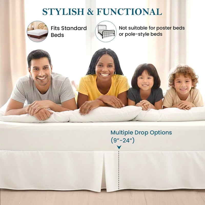 550-TC Egyptian Cotton Dust Ruffle/Bed Skirt King Size 1-Pieces Split Corner Tailored Bed Skirt 12" Inch Drop Length White Solid