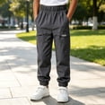 thumbnail image 2 of Nilvkv Boys Cargo Pants, Boys Solid Color Cuffed Joggers with Relaxed Fit Elastic Waist and Utility Pockets for Casual Wear Gray 5-6 Years, 2 of 9