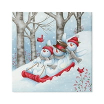 Stupell Industries Happy Snowman Trio Sledding Holiday Painting Gallery Wrapped Canvas Art Print Wall Art, 17 x 17