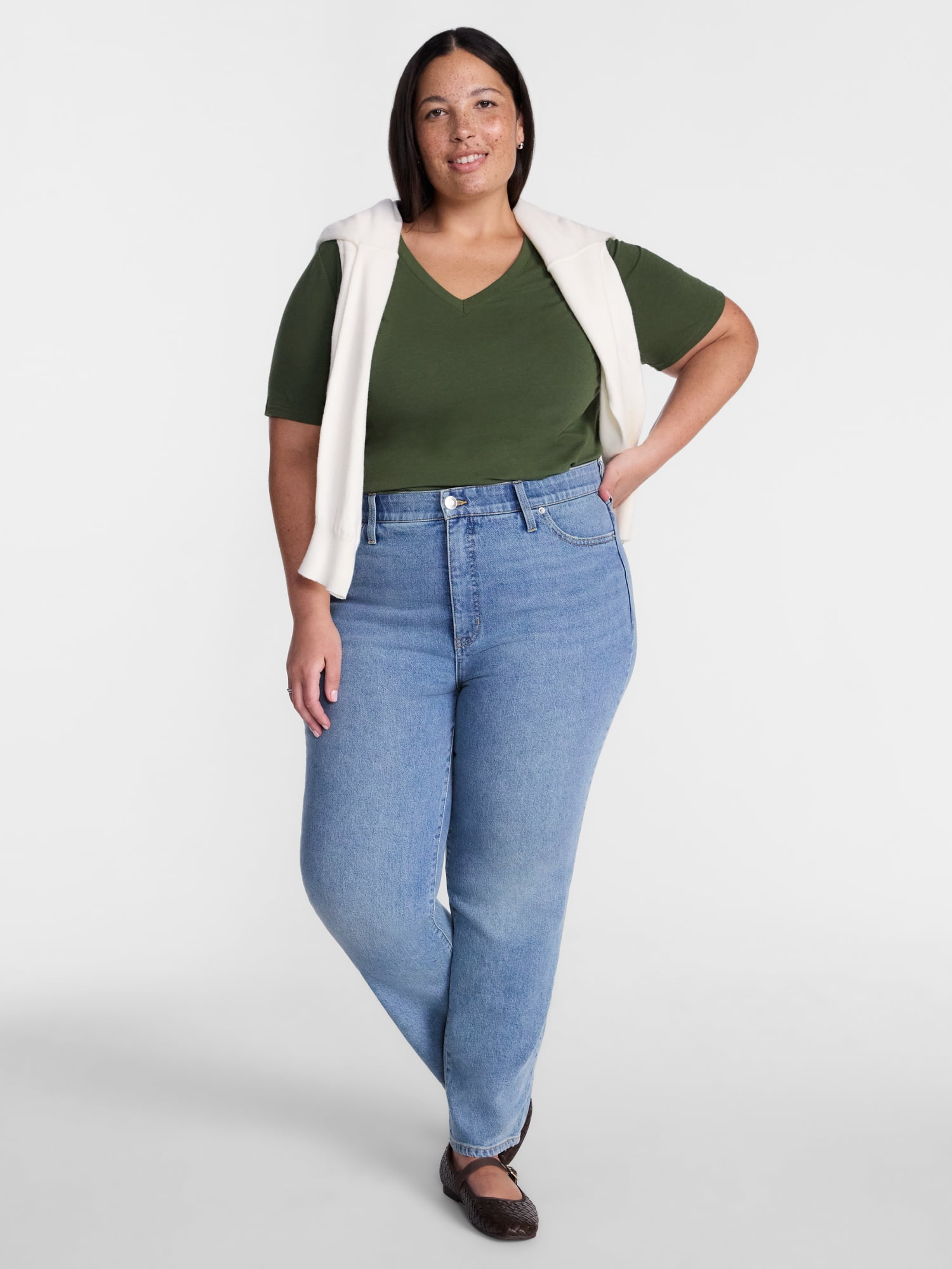 Terra & Sky Women's Plus High Rise Straight Leg Jeans, 29" Inseam, Sizes 16W-26W