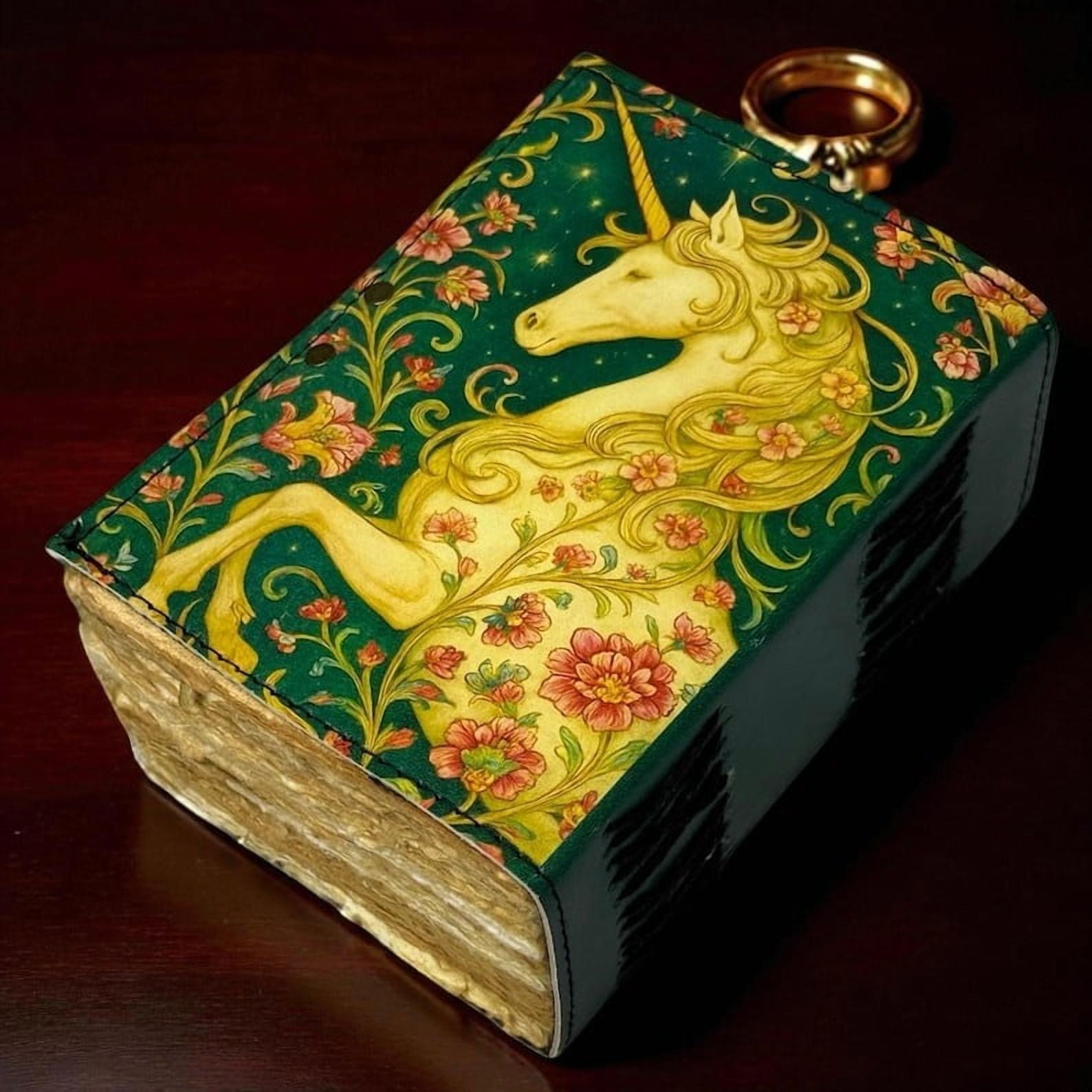 Unicorn Leather Grimoire – Celestial Spell Book of Shadows, 200 Pages Vintage Witchcraft Spellbook, Wiccan Pagan Gothic Witchy Gift