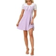 thumbnail image 1 of Vestido corto de línea A con cuello Peter Pan para mujer INSPIRE CHIC, manga corta, mini vestido, L, púrpura, 1 of 6