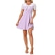 thumbnail image 1 of Vestido corto de línea A con cuello Peter Pan para mujer INSPIRE CHIC, manga corta, mini vestido, L, púrpura, 1 of 6