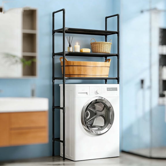 Multifunctional Sturdy Over The Washer and Dryer Storage Shelf - 3-Tier Behind Toilet Shelf, Space Saving Storage Rack for Bathroom & Washing Machine