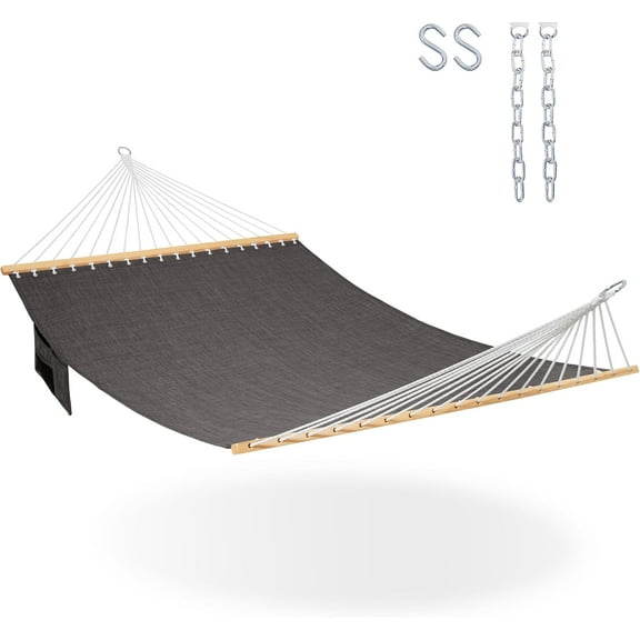 11 FT Double Outside Hammock Quick Dry Olefin Fabric Hammock with Spreader Bar & Chains Outdoor Poolside Backyard 450 lbs Capacity, Black