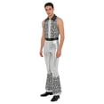 thumbnail image 3 of Aislor Men’s Metallic Jumpsuit 70s Disco Patchwork Sleeveless Romper Clubwear Theme Party Dancing Silver L, 3 of 4