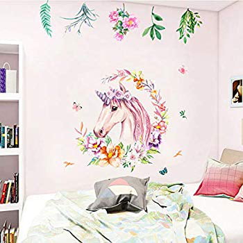 Non Toxic Unicorn Wall Decal Sticker Vinyl Girls Bedroom Wall Decor Removable Baby Room Wall Mural Sticker Unicorn Gift For Birthday Party Favors Leaf Walmart Com Walmart Com