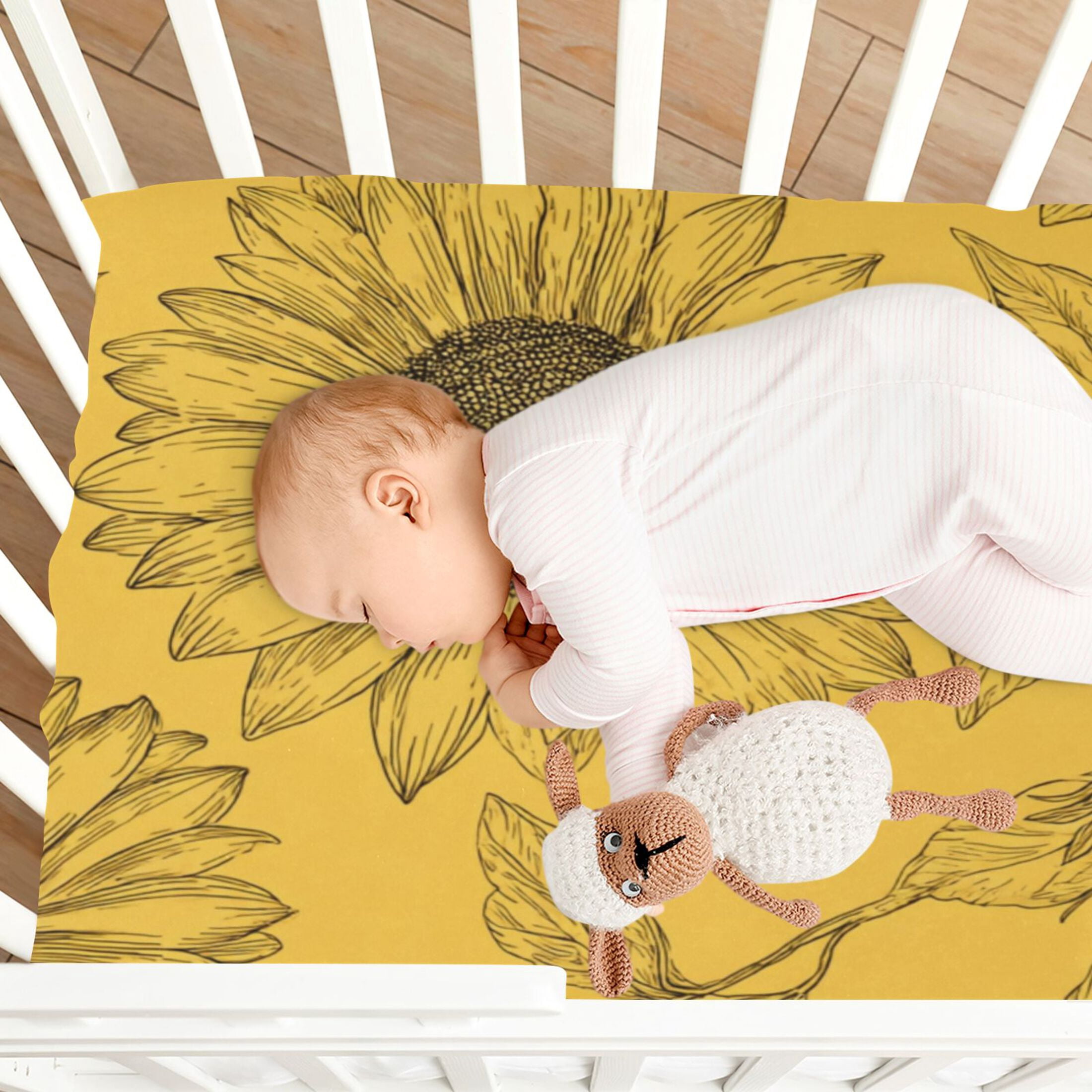 Baby Essentials 52”x 28”- Standard Cotton-like Modal Elastic- Plant Illustration Patterns Design Crib Sheets for Newborns and Toddlers