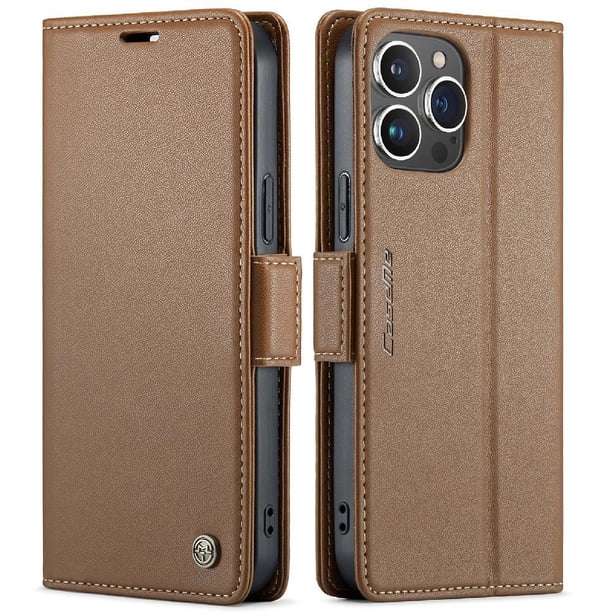 Funda tipo cartera iPhone 15 Pro con cierre magnético, RFID, tarjetero, soporte, carga inalámbrica