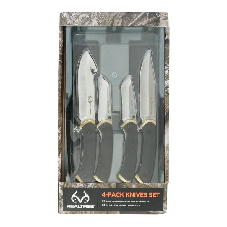 RealTree 4-Pack Knife Set, Fixed & Folding 7Cr17MoV Steel Blades