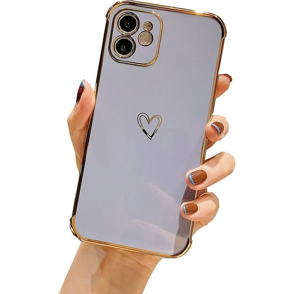 Compatible with iPhone 12 Pro Max Case, Cut Cartoon Soft Silicone Love Heart Pattern Slim Protective Shockproof Girls Women Case Cover for iPhone 12 Pro Max -Purple