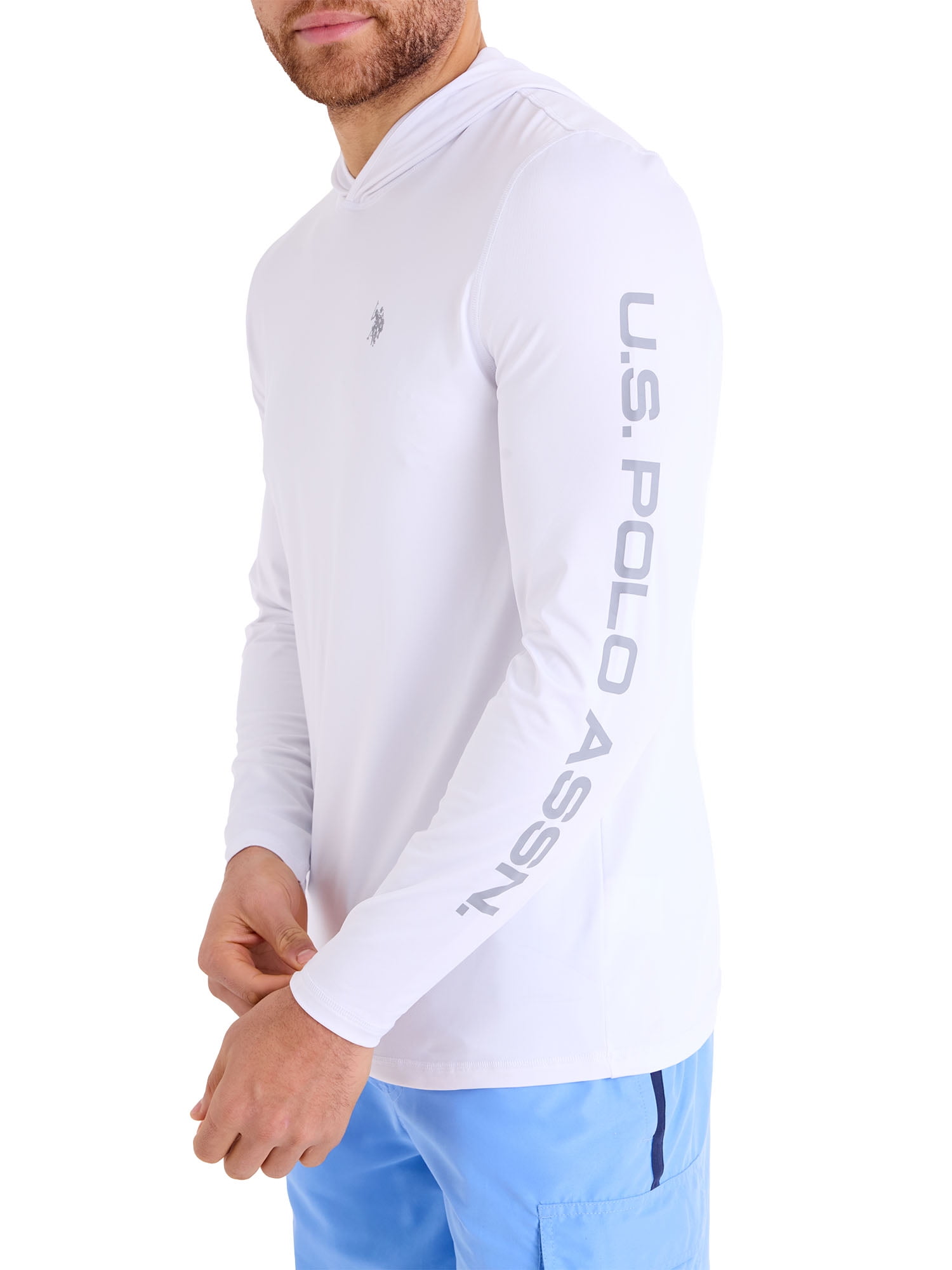 U.S. Polo Assn. Men's Hooded White LS Sun Shirt , M