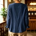 thumbnail image 6 of Womens Cotton Linen Shirts Long Sleeve Button Down Crewneck Ruffled Blouses Trendy Casual Loose Cute Comfy Tops, 6 of 6