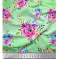 thumbnail image 1 of Soimoi Green Satin Silk Fabric Leaves & Pink Floral Watercolor Decor Fabric Printed BTY 42 Inch Wide, 1 of 1