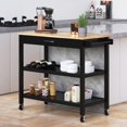 thumbnail image 7 of ANPOO 3 Tier Kitchen Island Carts on Wheels with Storage, Mobile Rolling Cart with Large Capacity Storage Drawers, Towel Rack, Rubber wood Top, for Kitchen and Dining Room, 7 of 7