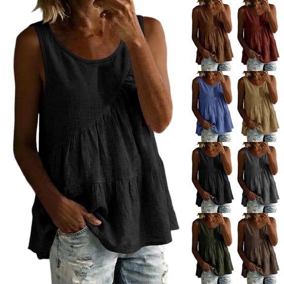 Xaqiouau Womens Sleeveless Tank Top Casual Loose Fit Flowy Tunic Summer Tiered Blouse