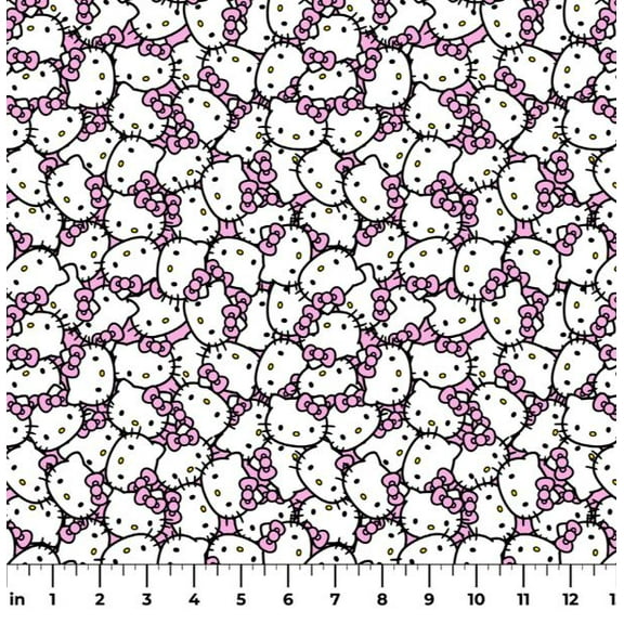 Cotton Sanrio Hello Kitty Kawaii Crowd Pink Packed Faces Iconic Bow Officially Licensed by Springs Creative Pink Cotton Fabric Print by the Yard (79663-A62028)