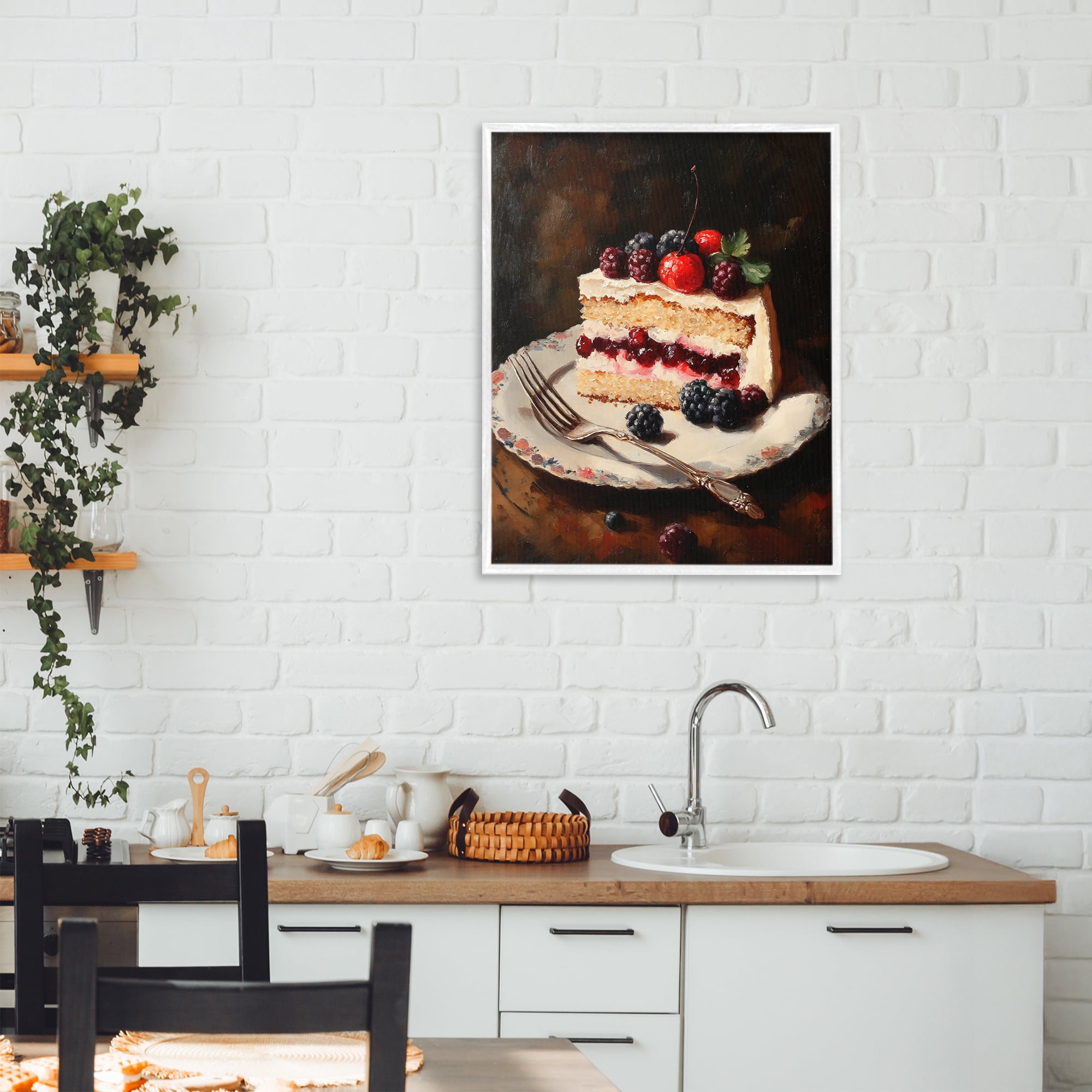 Stupell Industries Berry Topped Cake Slice White Framed Giclee Art, design by Franklyn Gregory