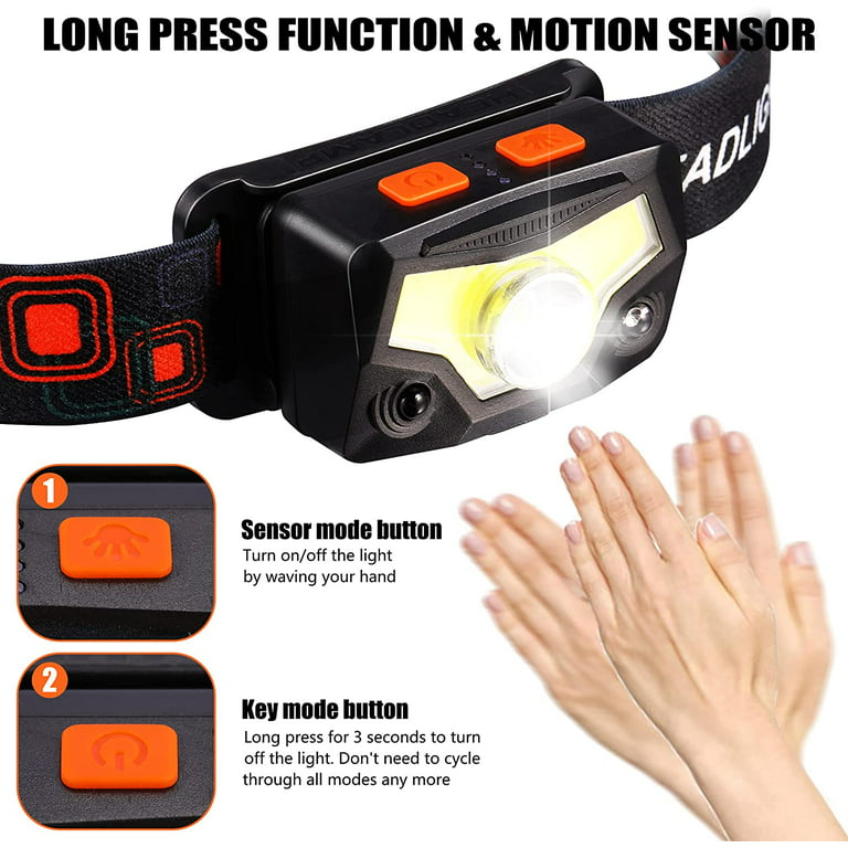 Led Rechargeable Headlamp, 2-pack Waterproof Flashlight Motion