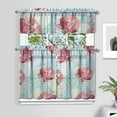 thumbnail image 2 of Pioneer Kitchen Curtains and Valance Set 36 Inch Tier Pink Paper Peony Flowers 3 Pieces Set Dining Room Small Curtain Drapes Cafe Curtains Valance for Home Decor Rod Pocket, 2 of 6