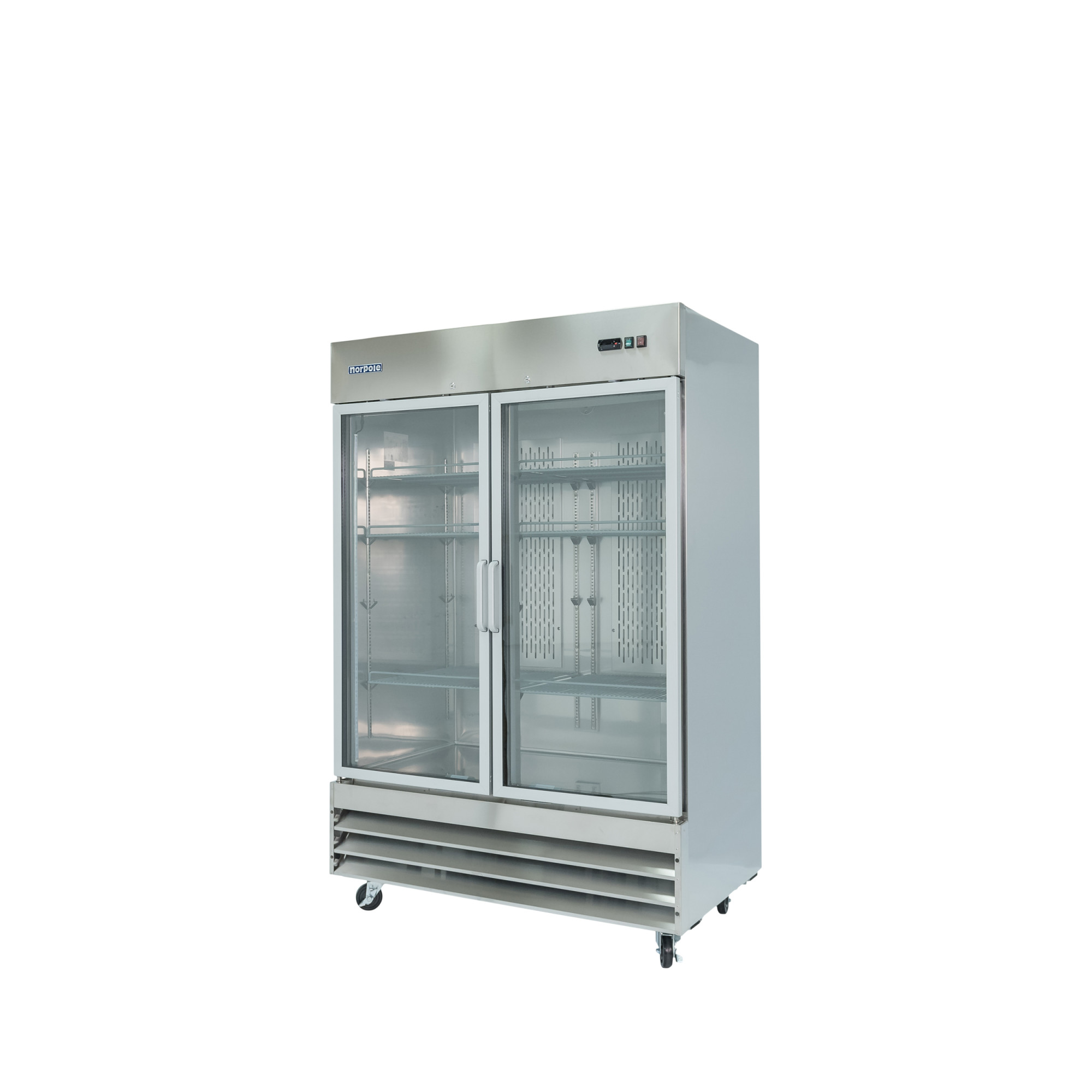 Norpole 54 in. W 48 cu. ft. 2-Glass Door Reach-In Commercial Refrigerator in Stainless in Stainless Steel