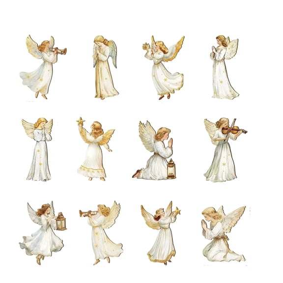 Set of 12 Angel Stickers Vintage Style Angelic Figure Decals for Scrapbooking Card Making Journals Crafts DIY Projects