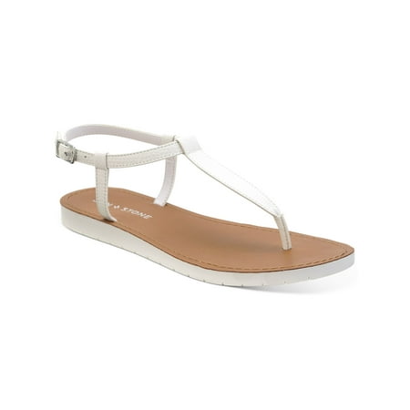 

SUN STONE Womens White Cushioned T-Strap Slip Resistant Adjustable Strap Kristi Round Toe Buckle Slingback Sandal 5.5 M