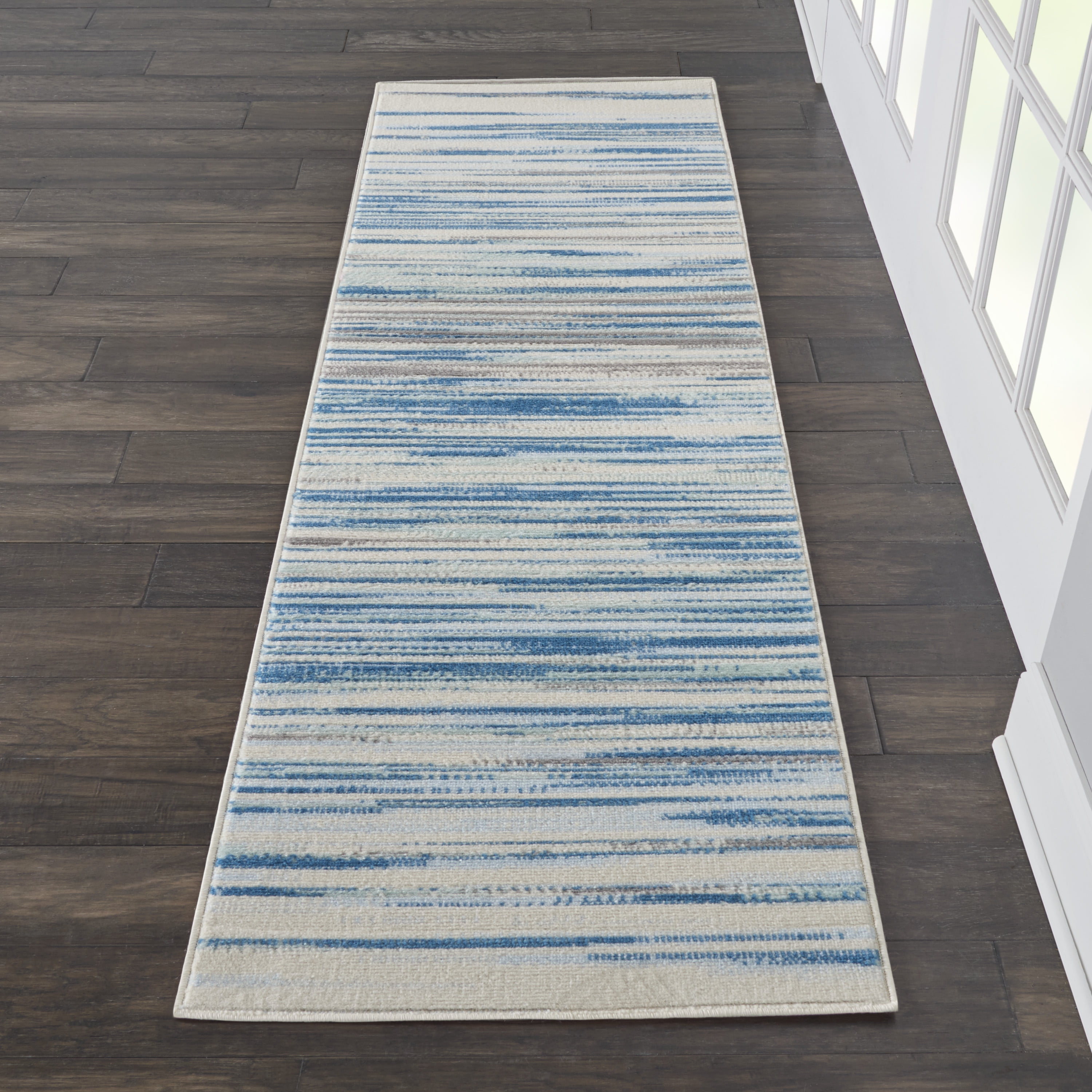 Nourison Jubilant Beach Striped Teal Blue Area Rug